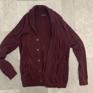 Mens Burgundy Cable Knit Cardigan